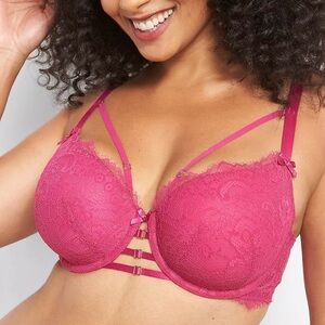 Cacique - Sz 44H Pink Strappy Lace Boost Balconette Bra